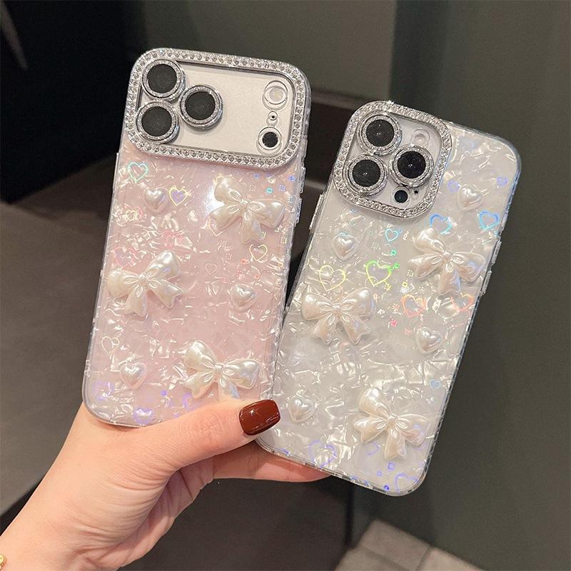 Applicable Iphone17Promax Bow Love Mobile Phone Case Original Rhinestone Light Luxury All-Inclusive Anti-Drop Protective Case
