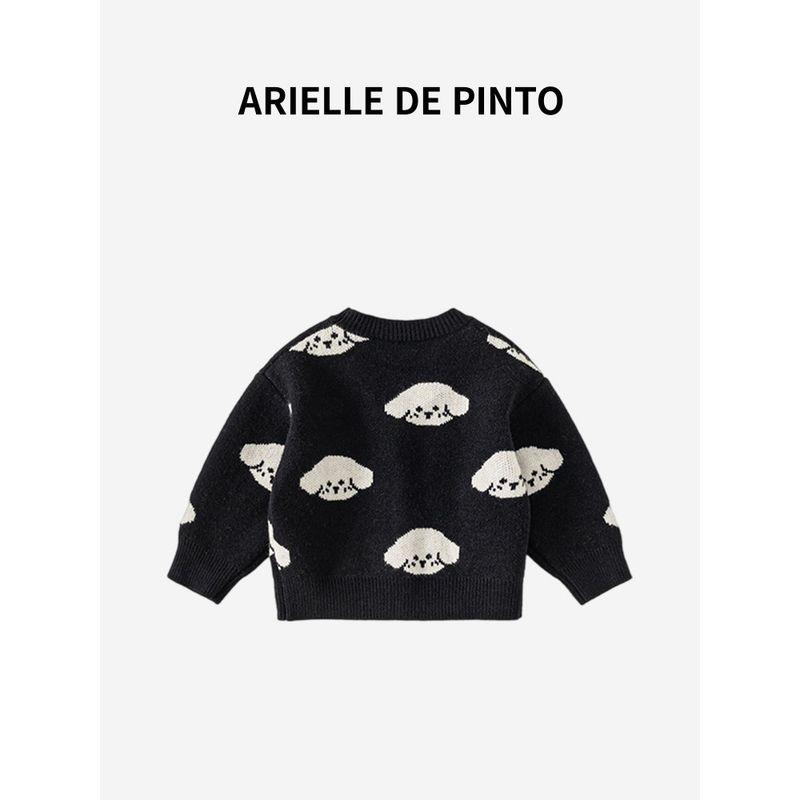 French Arielle De Pinto Boys' Knitwear Spring & Fall New Korean Style Rust V-Neck Cardigan Sweater Jacket
