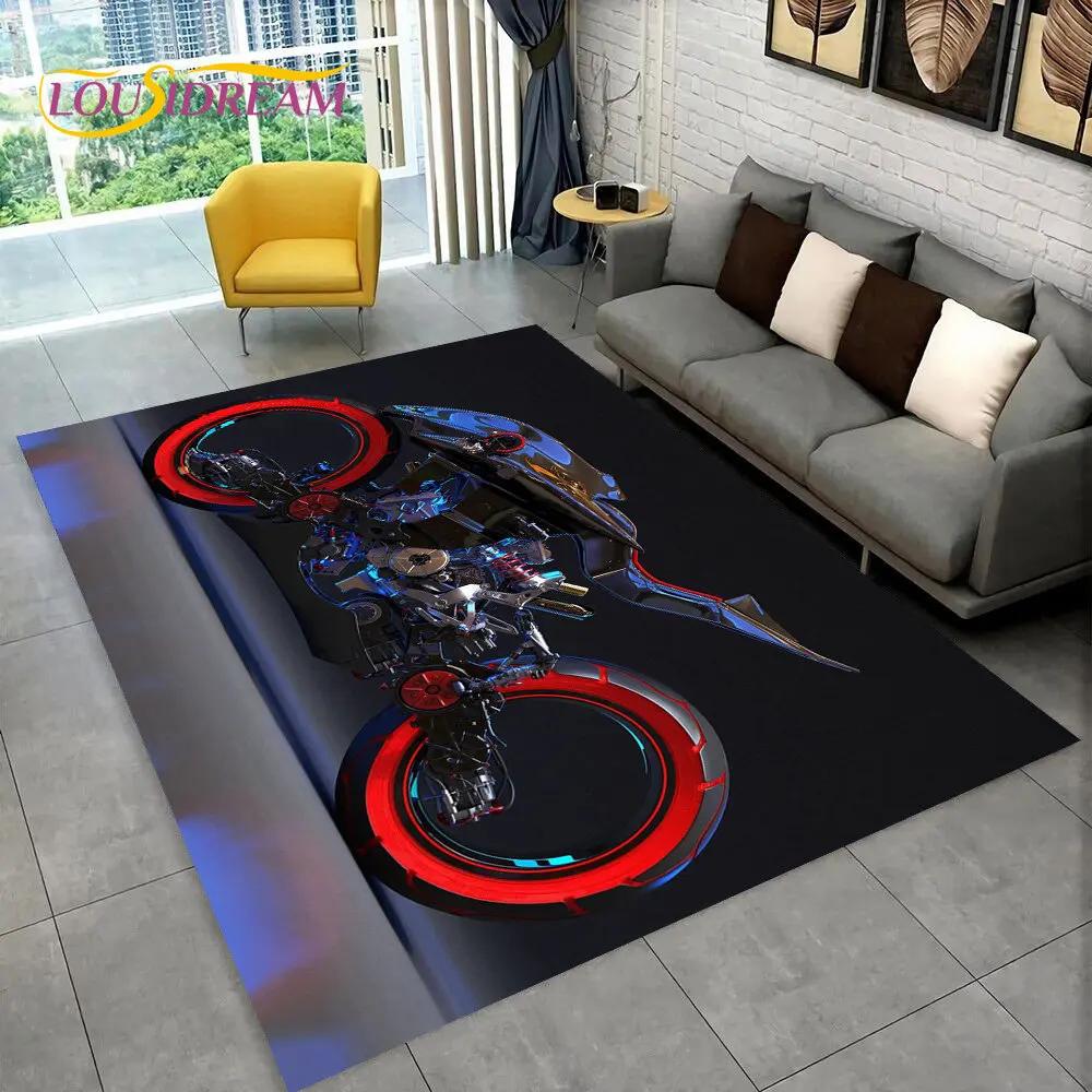 3D Cyberpunk Concept Motorcycle Cartoon Area Rug,Carpet for Living Room Bedroom Sofa Doormat Decoration,kids Non-slip Floor Mat