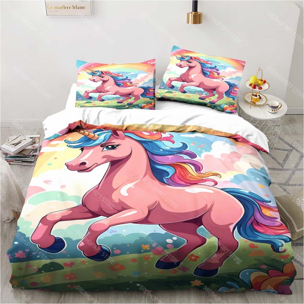 Animal horse printing set pillowcase duvet cover unicorn pattern bedroom bedding child room bed cover set luxury birthday gift