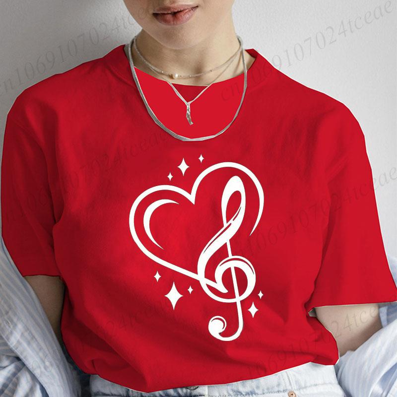 Musical Note Heart Print Unisex T Shirt Short Sleeve O Neck Unisex Tshirt Ladies Fashion Tee Shirt Tops Clothes Camisetas Mujer