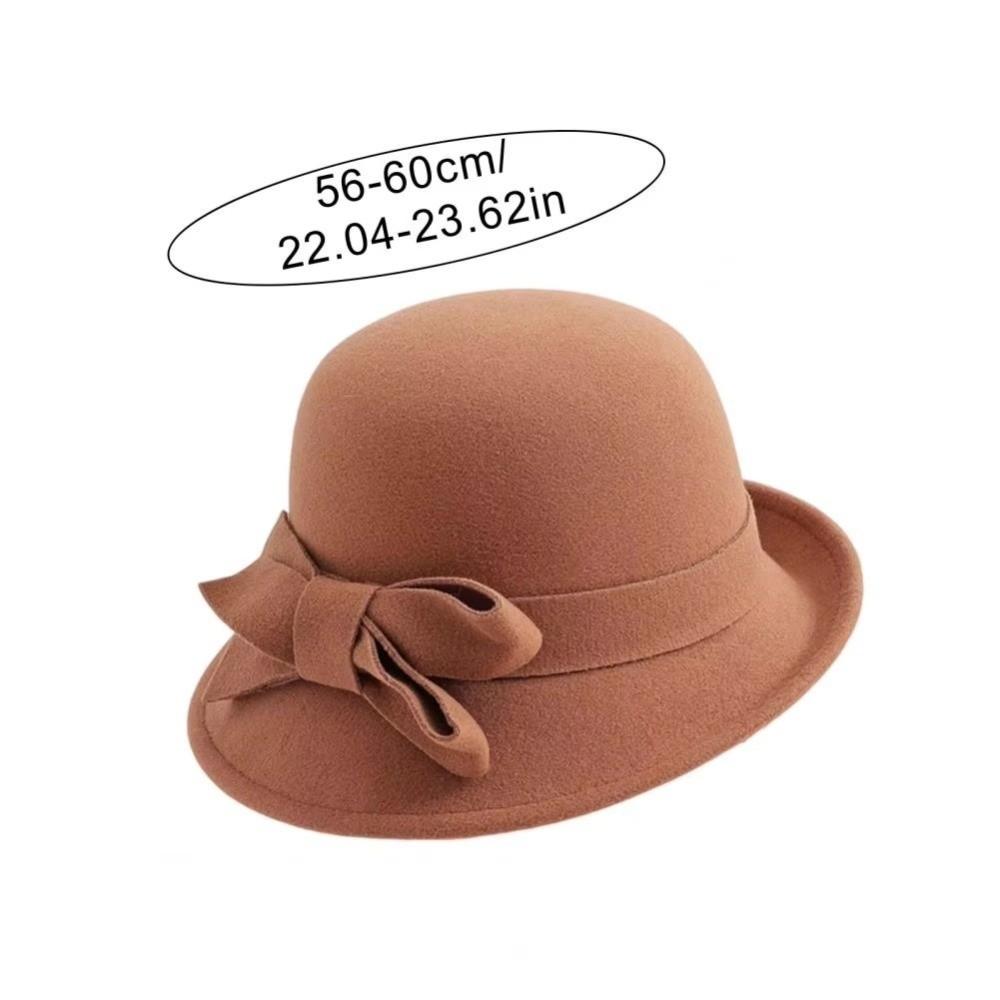 Jazz Cap Felt Wool Bucket Hat Bow French Style Panama Hat Flat-top Cloche Fedora Cap Mourning Cap Party