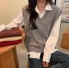 Women's V-Neck Knitted Sweater Vest - Spring/Autumn 2026 Collection, Loose-fit, Versatile Japanese Style Outerwear
