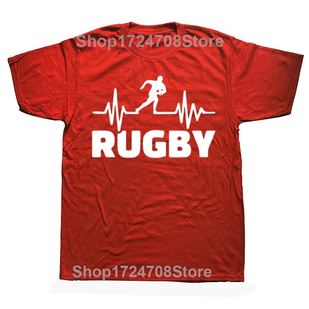 Funny Rugby Heartbeat Graphic Print Tops Men Casual Oversized Tshirt Summer Hip Hop Fashion Short Sleeve Crewneck T Shirts