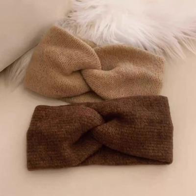 Yeni Kadın Kızlar Düz Renk Saç Bantları Örgü Yün Saç Bantları Vintage Çapraz Türban Bandaj Kulak Isıtıcı Saç Bantları Saç Aksesuarları