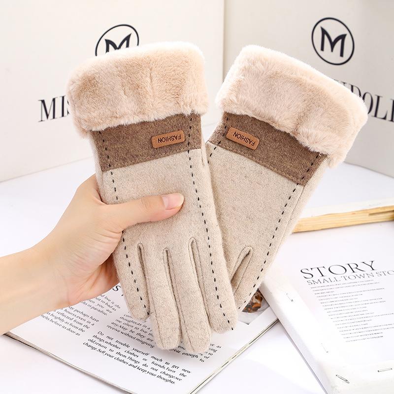 Wool fleece touch screen gloves women's autumn and winter warm fleece Korean version fashion cycling windproof wholesale one piece hair