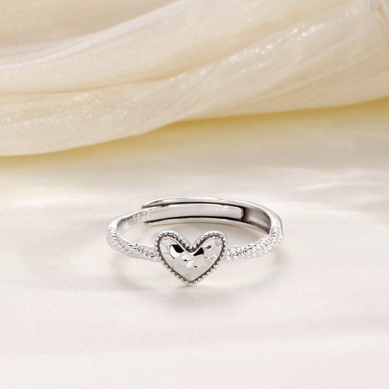 S925 Sterling Silver Crushed Ice Heart Ring - Fashionable Vine Wrapped Open Design for Women Adjustable Open