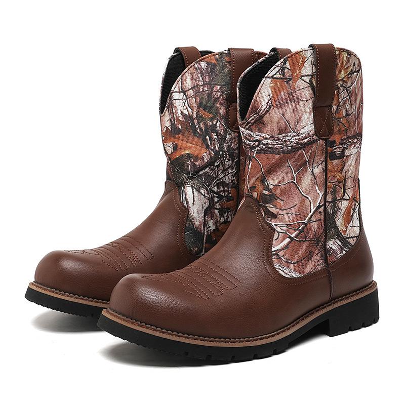 Men's Large Leather High-Top Boots - Autumn/Winter Fashion, Trendy Western Cowboy, Thick Sole, Non-Slip Knight Design