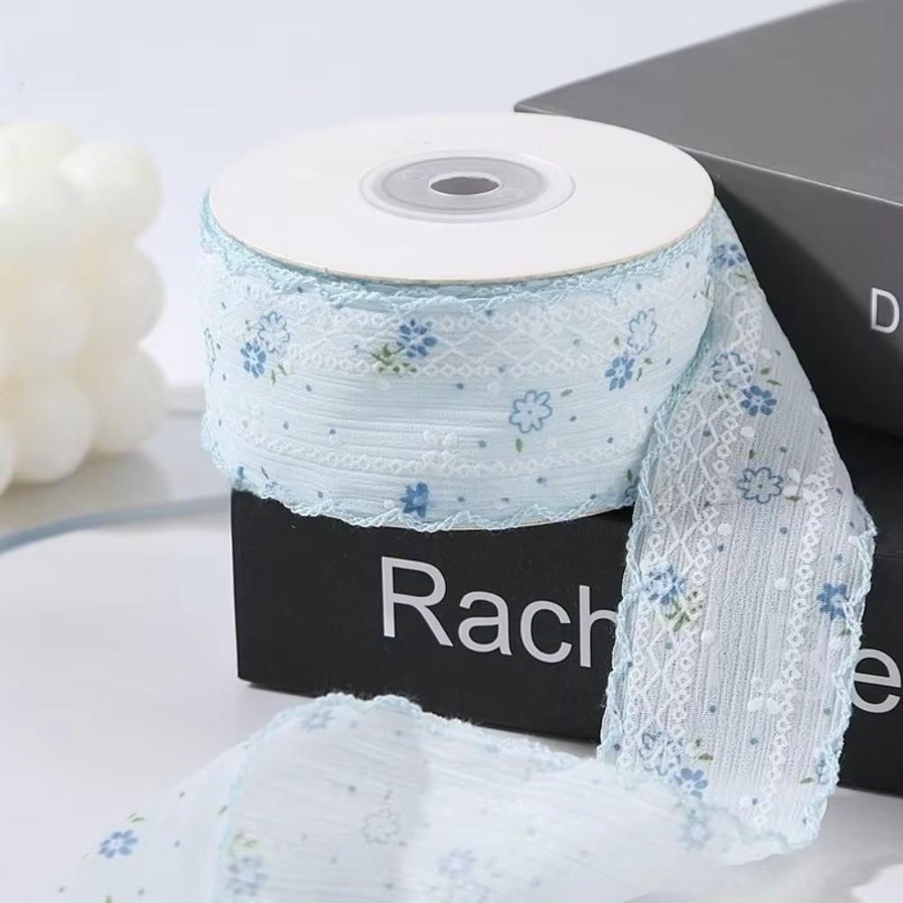 10 Yards 2.5cm Width Floral Fabric Ribbon 10 Yards Length Plaid & Polka Dot Pattern Bud Edge Wave Lace Ribbon