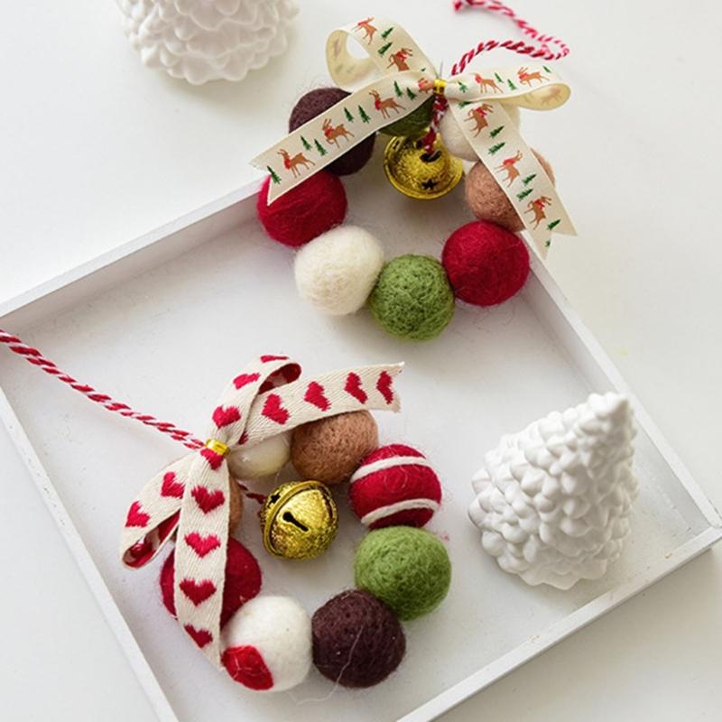 Small Wool Ball Holiday Hanging Craft Feature Soft Felt And Sparkling Bells Christmas Decorative Accent