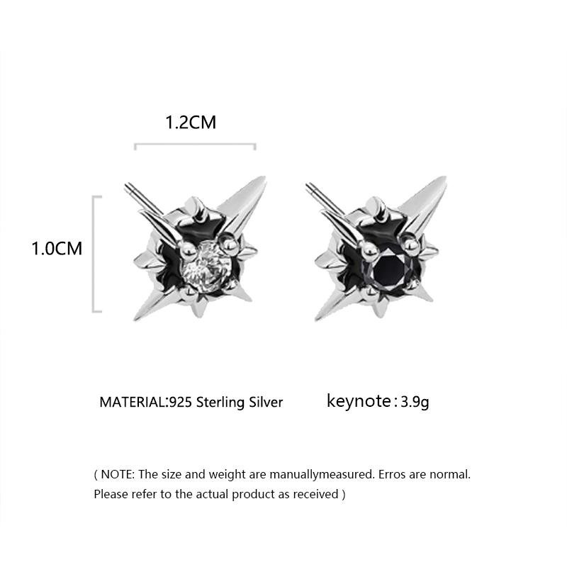 925 sterling copper black North Star fashion temperament trendy and cool earrings suitable for men and women to wear Zircon