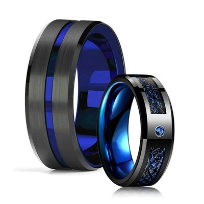 Mode 8mm Schwarz Wolfram Hochzeit Keltische Drachen Ringe Eingelegten Blauen Zirkon Edelstahl Ringe für Männer Blau Carbon Faser Ring