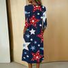 Women's Casual 3/4 Sleeve Button Front Midi Dress with Independence Day Print and Relaxed Fit for Everyday Wear