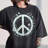 Floral Peace Sign Shirt, Distressed Flower Wreath Graphic Top, Boho Retro Tee