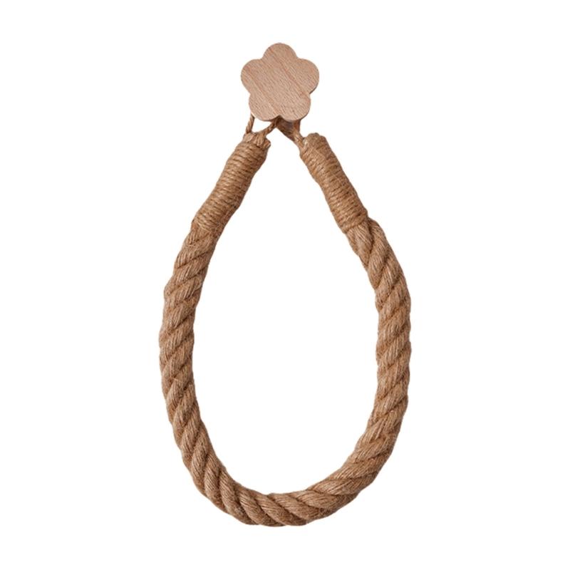 

Natural Fiber Rope and Wood Toilet Paper Roll Holder No Drill Design Tissue Storage and Towel Shelf For Rental Homes