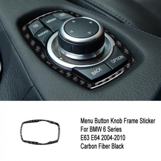 Bright Carbon Fiber Car Center Media Knob Frame Sticker For BMW 6 E64 2004-2010