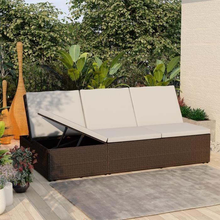 Chaise longue convertible - VIDAXL - Marron - Résine tressée - Dossier réglable - 2 en 1