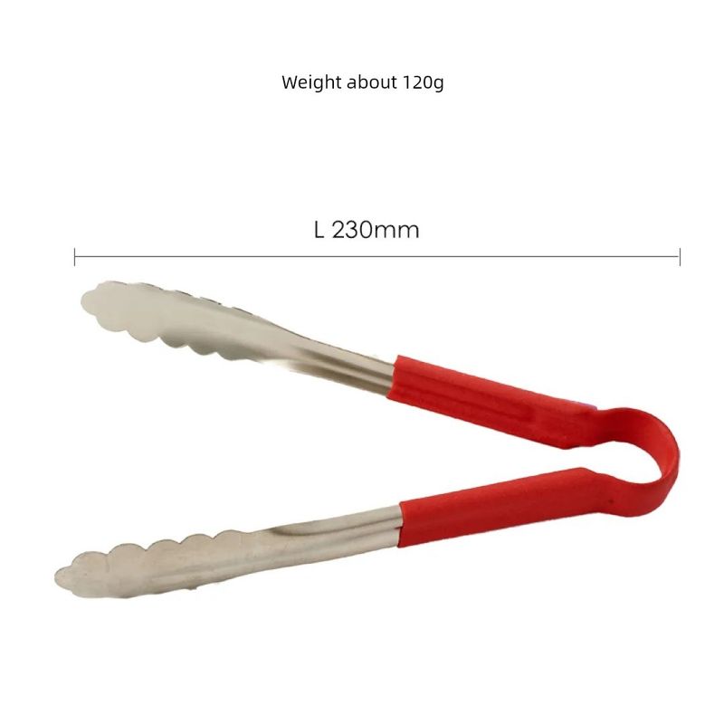 Thickened Stainless Steel Tongs, Bread Tongs, Barbecue Tongs, Rubber-Handled Hanging Food Tongs, 10-12- 14-16inch Plum Blossom Tongs 9inch Red Rubber Handle Plum Blossom Clip