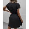 Women's Summer Dress, Spring and Summer Solid Color Short Sleeve Lace V-neck Waist-fitted Dress Casual Drawstring Waist Vacation Dress
