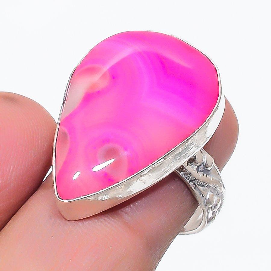 

Натуральный розовый кружевной агат драгоценный камень 925 стерлинговое серебро ювелирное кольцо размер 7.5 Q0C94