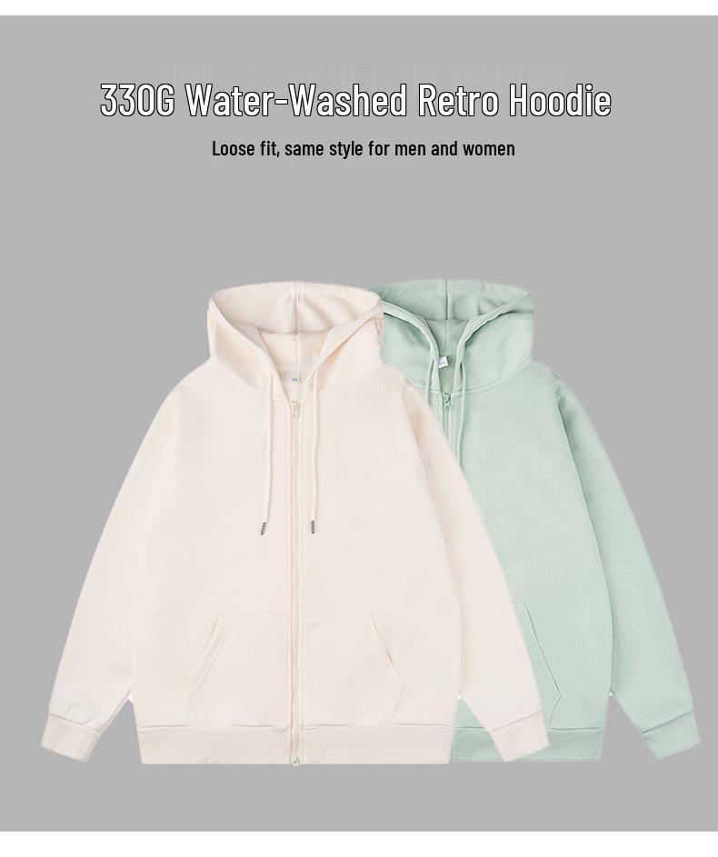Custom Men's 330g Regular Fit Zip-Up Hoodie with Logo Print