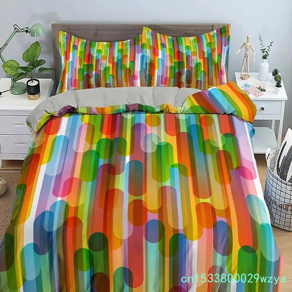 Stripe Geometric Bedding Set Breathable Duvet Cover With Pillowcase Adults Fashion Queen King Size Quilt Cover Home Textiles