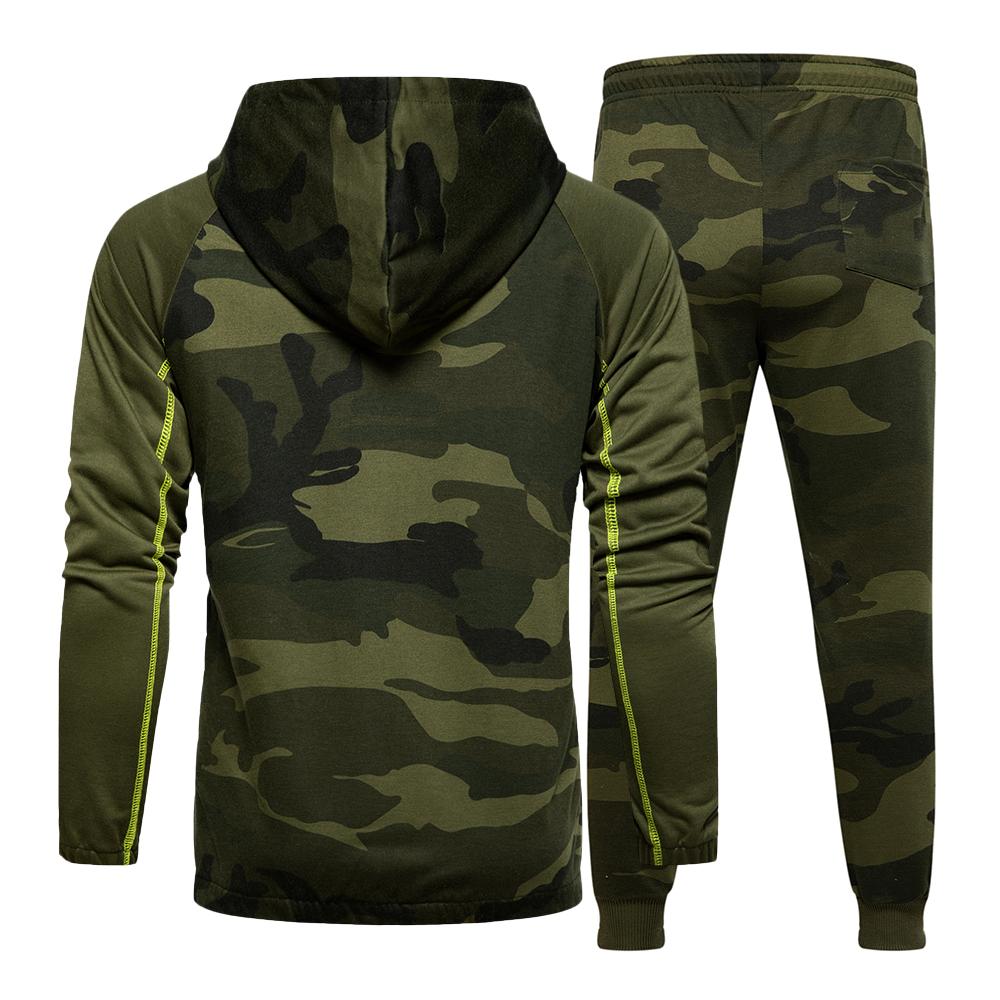 Camo Herren Trainingsanzug Kapuzenoberbekleidung Hoodie Set 2 Teile Herbst Sportlich Männlich Fitness Camouflage Sweatshirts Jacke + Hose Sets