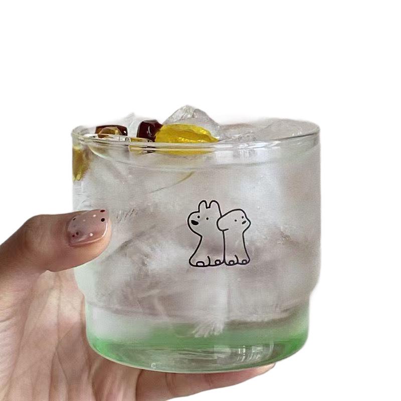 Ins Style High-Temp Resistant Glass Cup - Cute Cartoon Couple Design for Coffee & Milk