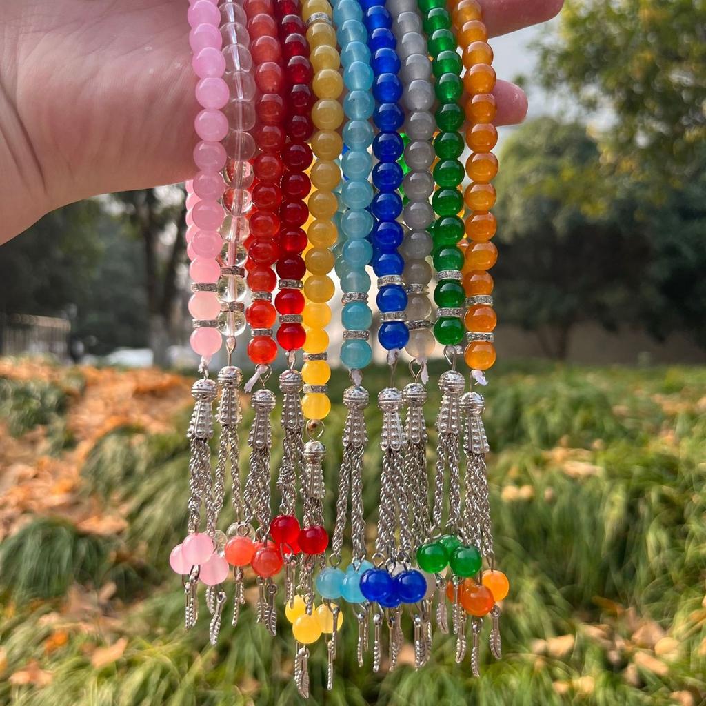 Handmade 33 Bead Tasbih Hand Bracelets Glass Prayer Beaded Bracelet Meditation Rosary Jewelry Religious Accessories