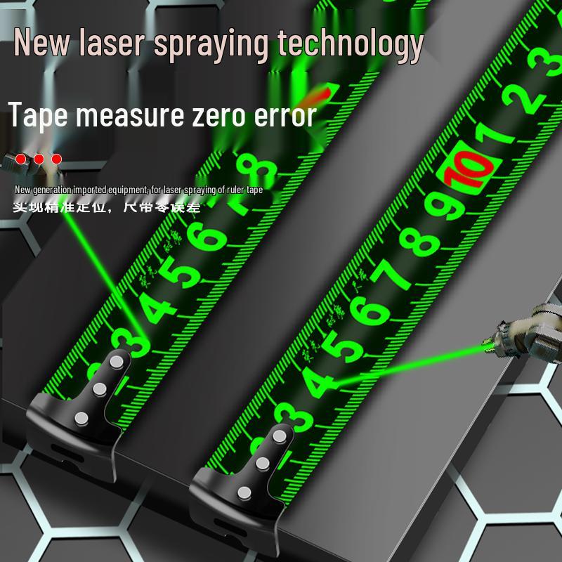 Rubberized 5m Fluorescent Steel Tape Measure - High Precision Laser Engraved Black Gold Ruler, Wear-Resistant Household Tool