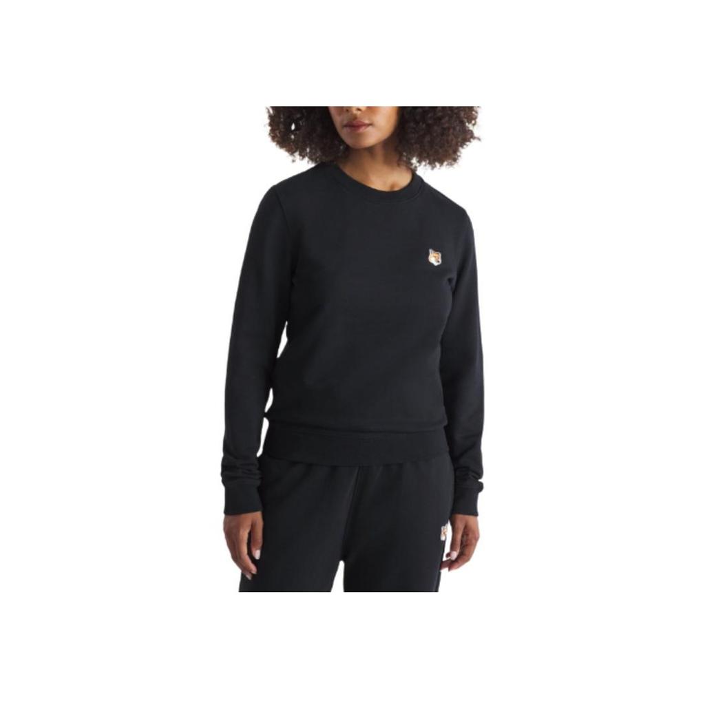 Maison Kitsune SS24 Fox Head Patch Ribbed Long Sleeve Sweatshirt Women sweatshirt Black LW00302KM0001-P199