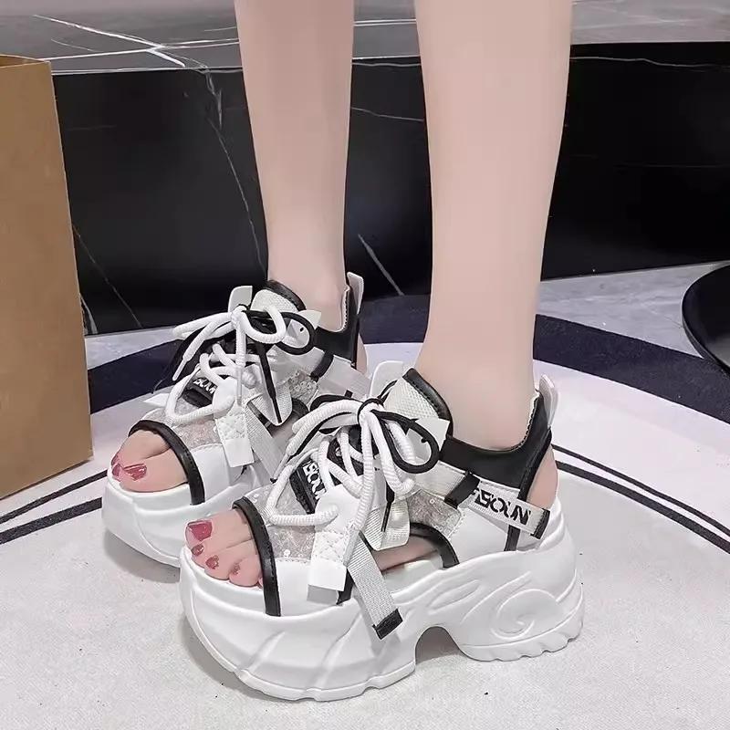 

Женские сандалии 8,5 см, обувь на толстой подошве, массивная обувь на платформе, повседневная летняя обувь, удобные сандалии бежевого, черного цвета 39