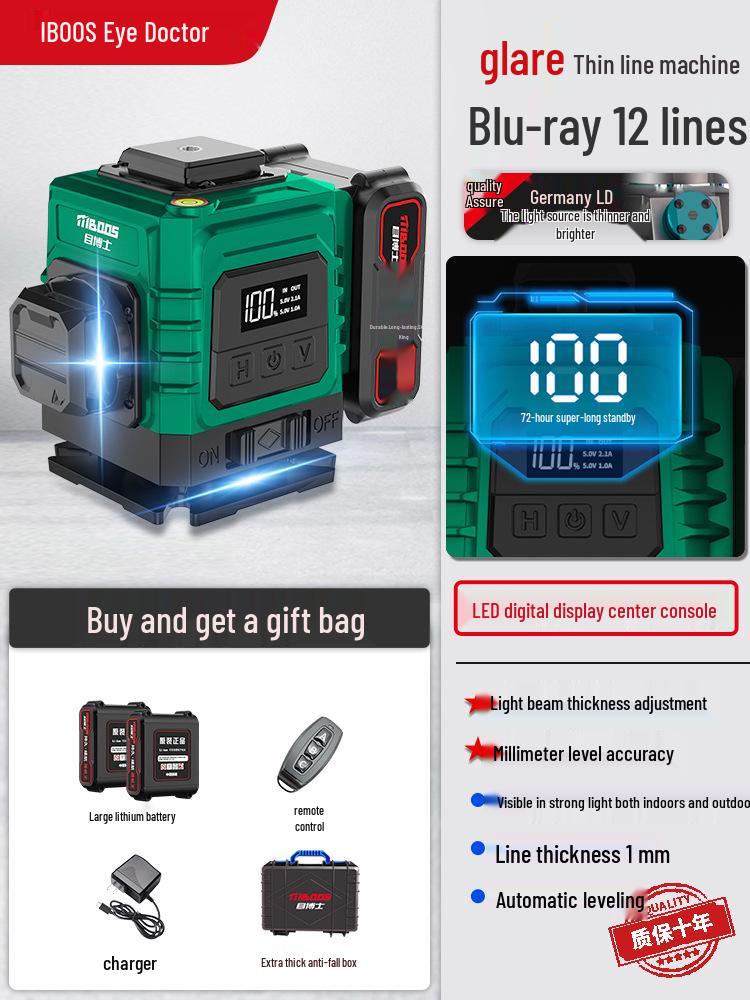 High-Precision Infrared & Green Light Laser Level with Auto-Leveling for Engineering and Surveying