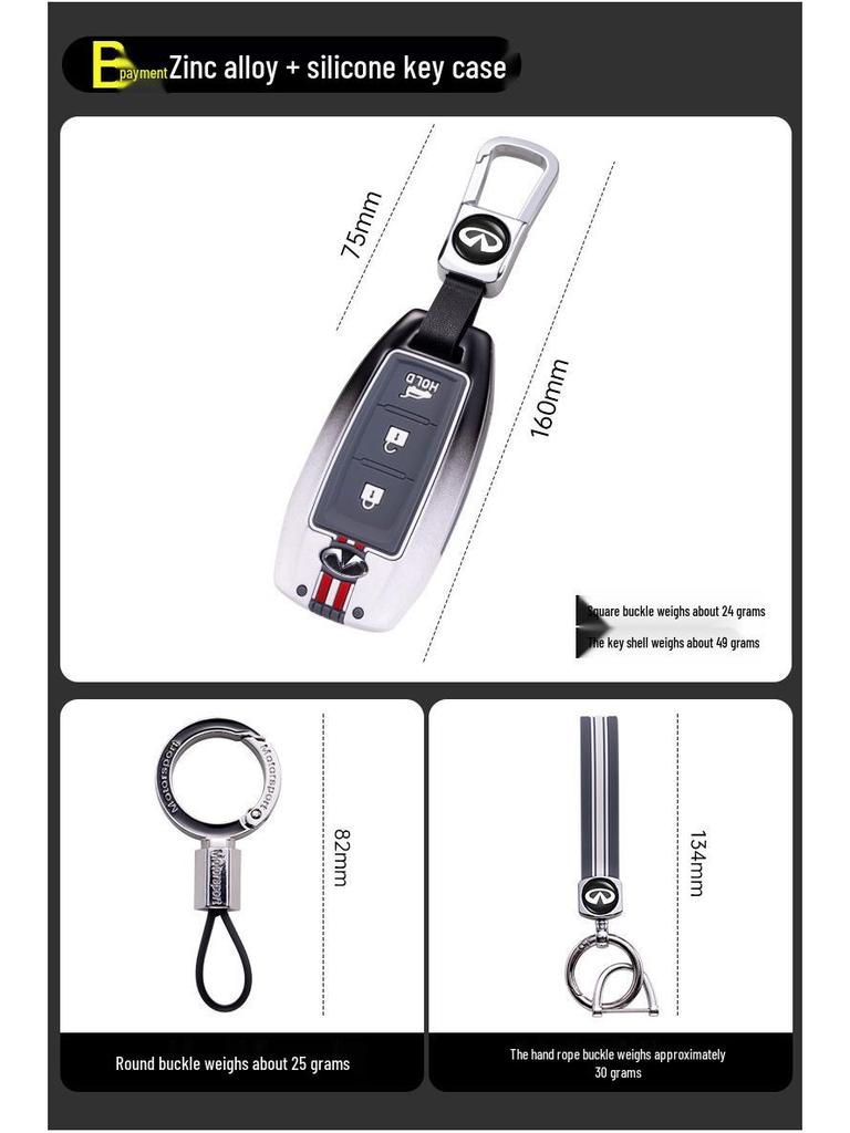 Infiniti Key Case for Q50L, QX50, QX55, QX60, Q70L, G25, FX35 - Car Key Shell with Buckle