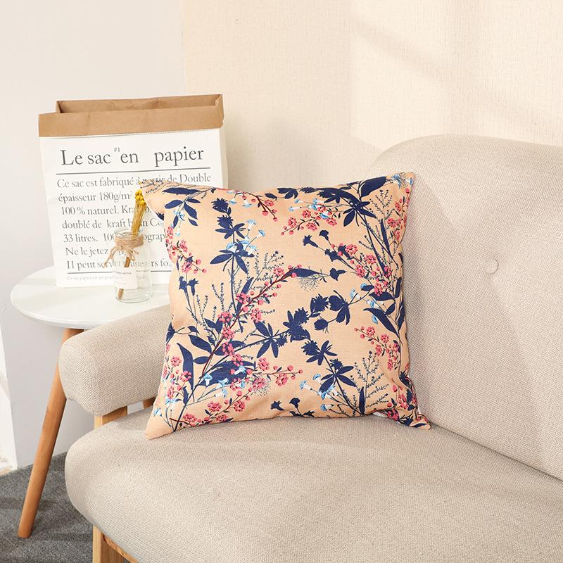 Nap Pillowcase Nordic Green Plants and Flowers Pastoral Bamboo Hemp Super Soft Pillow Car Cushion Pillow Core for Living Room