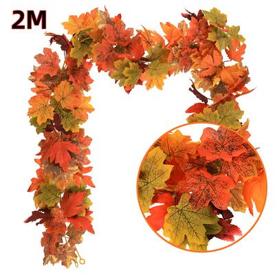 2M Künstlicher Herbst Ahornblatt Kranz Kunstpflanzen Herbstdekoration Weinrebe Thanksgiving Halloween Hochzeitsdekoration