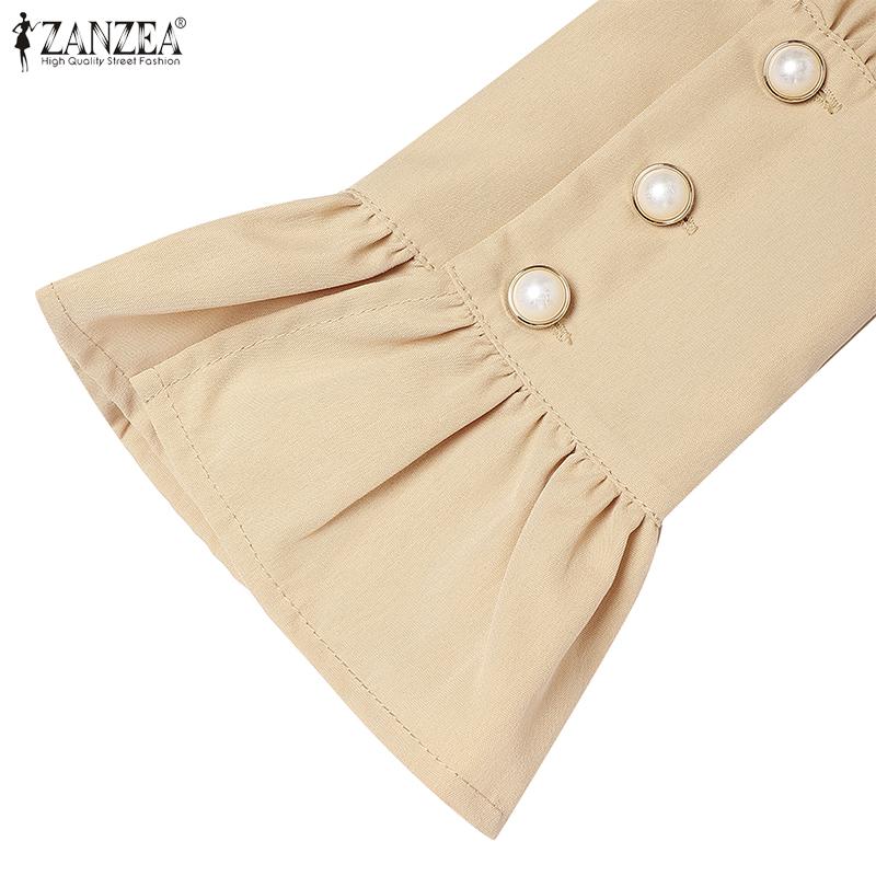 ZANZEA Damen Lässiges V-Ausschnitt Einfarbig Langarm Etuikleid