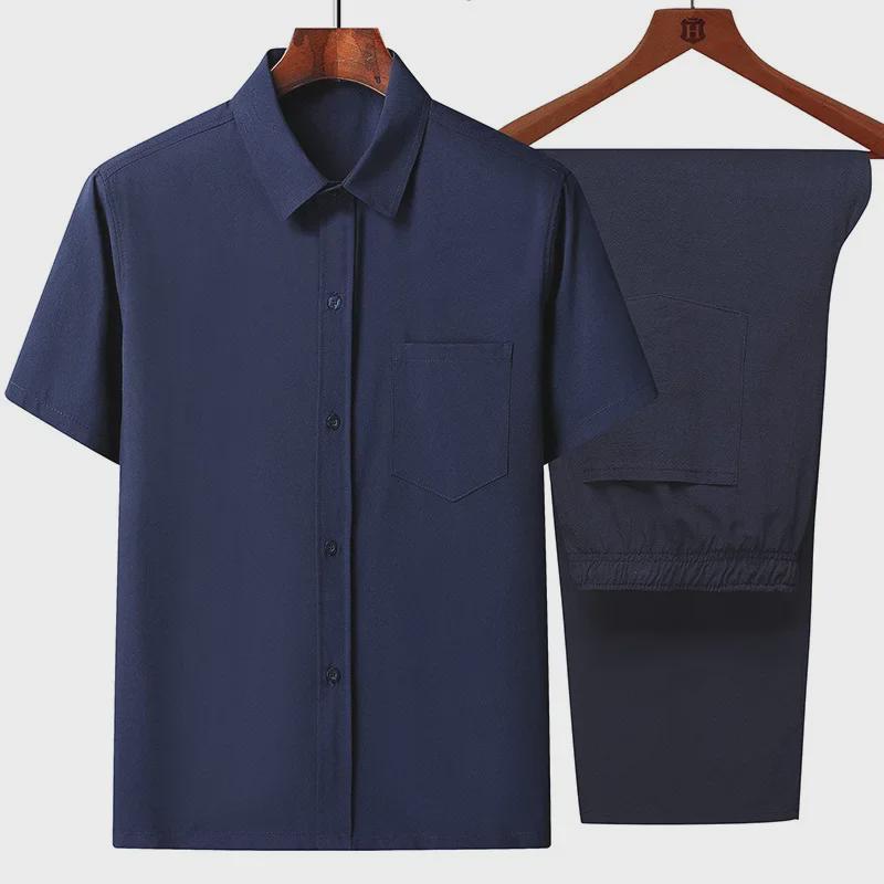 Men's Ice Silk Short-Sleeve Loose Lapel Shirt for Middle-Aged & Elderly