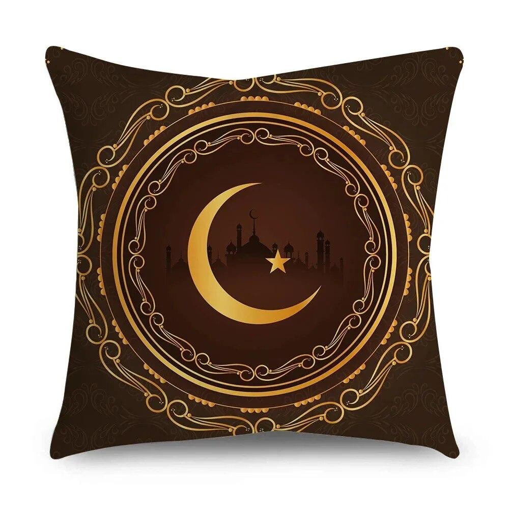Ramadhan Kissenbezug Islamisches Eid Mubarak Schwarz Gold Kissenbezug Heimdeko Sofa Dekokissenbezug 45cm*45cm