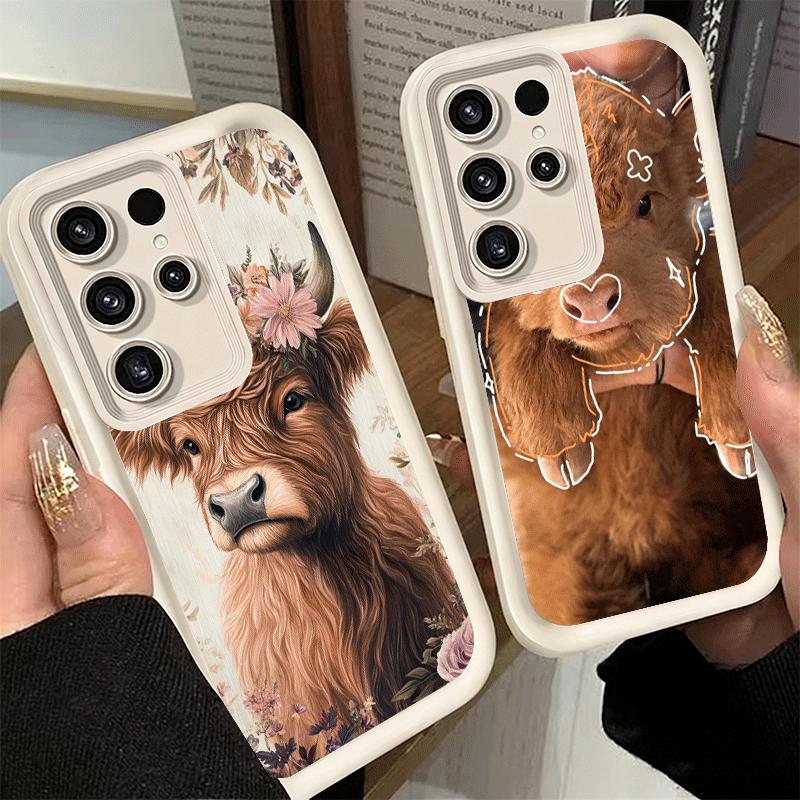 Phone Case for Samsung Galaxy S26 S25 Ultra S24 FE Cute Highland Cow Shell S23 Plus S22 + S21 S20 5G Soft Silicone Funda