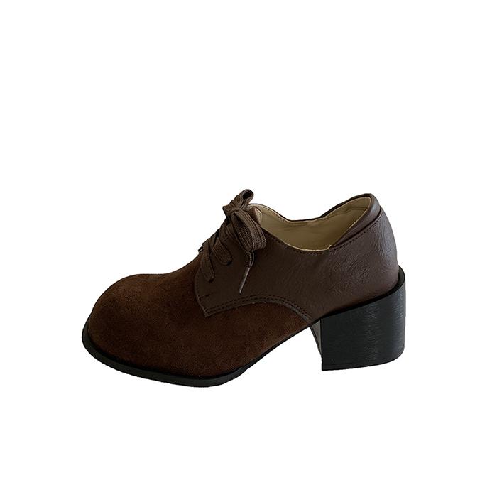 

Women s Low-Top Heels Autumn New Round Toe Lace-Up Scrub Suede Soft Sole Anti-Slip Wear-Resistant Single Shoes 40