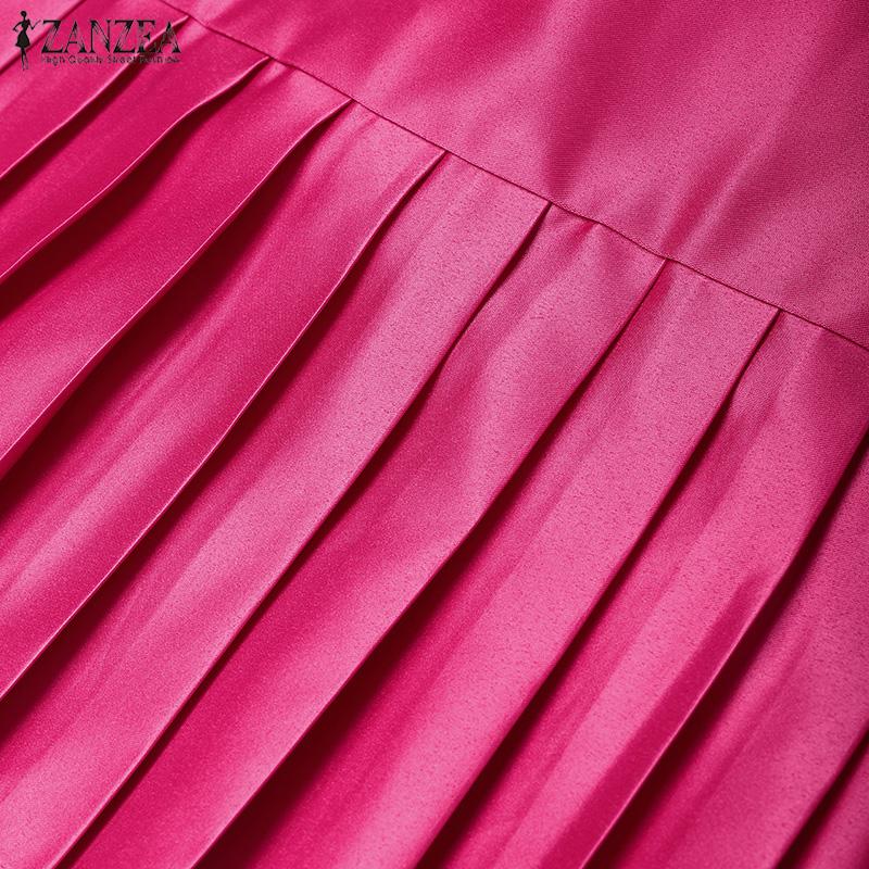 ZANZEA Women Casual Round Neck Summer Short Sleeve Satin Dress