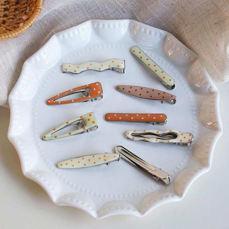 Multi-Color Polka Dot Geometric Metal Drip Glaze Hair Clip Set - Water Drop & Forehead Bangs Hairpins