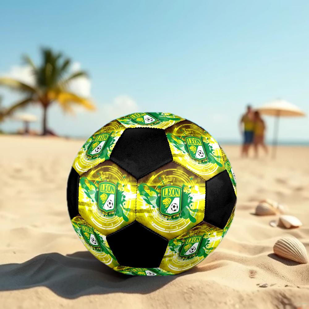 SIZE 5 León FC Soccer Ball Colorful All Ages Machine Stitched PVC Competition Ready Durable High-Bounce