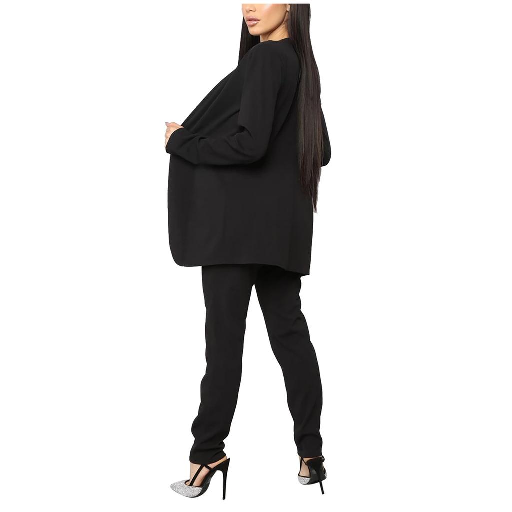 Women Business Attire 2 Piece Outfits Long Sleeve Coats Tops Solid Long Pants Sets