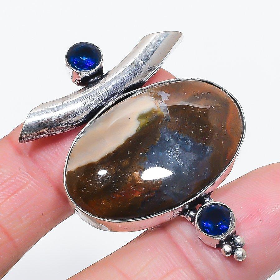 

Натуральная полихромная яшма, Топаз 925 стерлинговое серебро Ювелирный кулон 1,89 H0t07