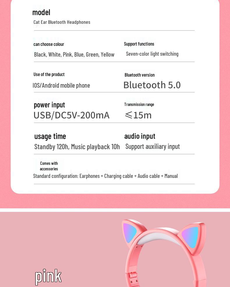 2025 S523 Luminous Cat Ears Bluetooth Headphones: Long Battery Life, No Delay, Wireless, Head-Mounted