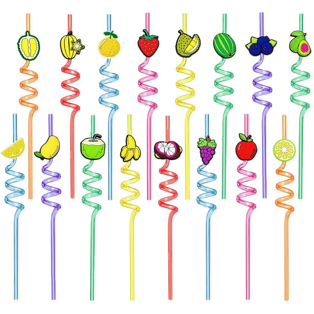 Cartoon Fruit Spiral Straw Decorative Straw Stickers Party Supplies Bar Straws 10pcs