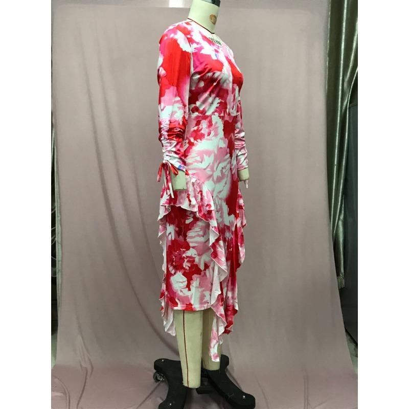 Women's Summer Commuter Printed Ruffle Hip Wrap Dress