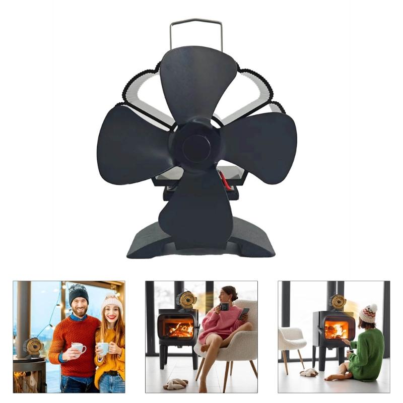 Aluminium 4 Blätter Wärmegetriebener Kaminofenventilator für Holzverbrennung Zirkulierend Warmer Kaminventilator Wärmegetriebener Ventilator